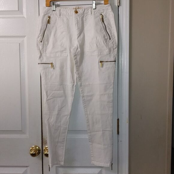 MICHAEL Michaels Kors white cropped zipper jeans Sz 10 - Picture 1 of 5